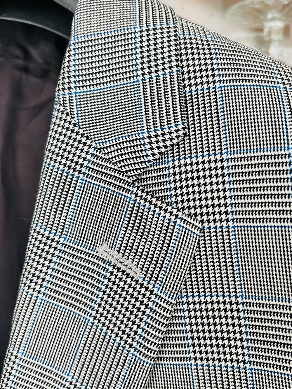 Silk & Wool Jos. A. Bank Black & White Glen Plaid Blazer with Blue Windowpane